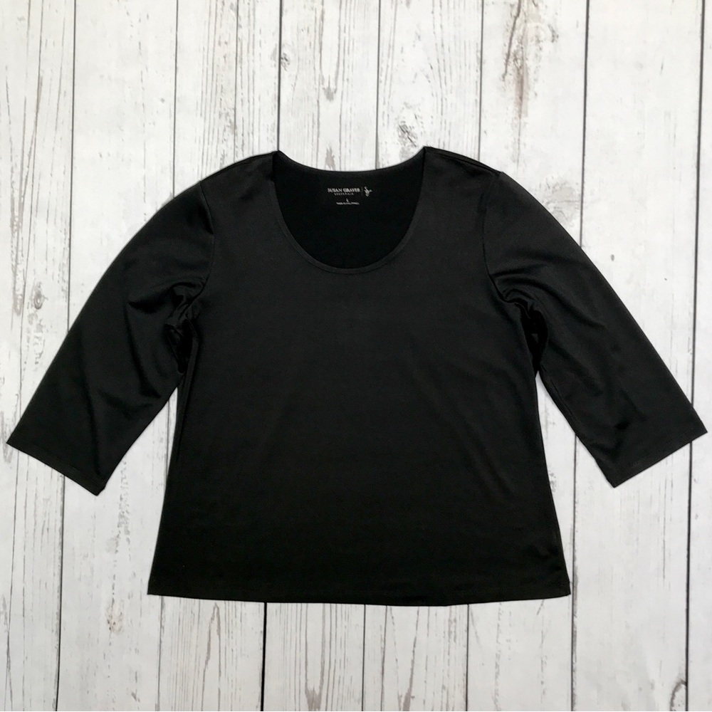 Susan Graver Essentials Butterknit 3/4 Sleeve Black Top SZ LARGE